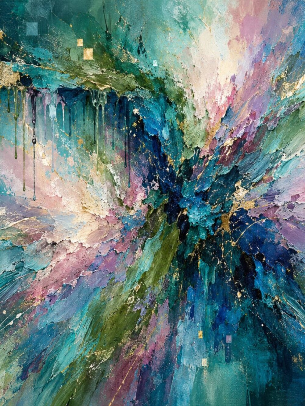 Celestial Resonance Emerald Green & Teal 36x24 Modern Abstract Art Print